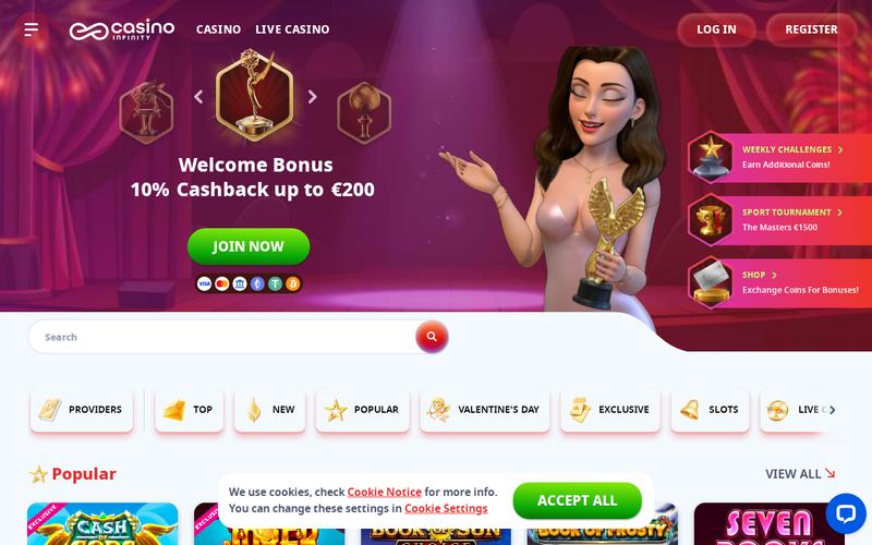 Casino Infinity cryptocurrency payment options and instant withdrawals