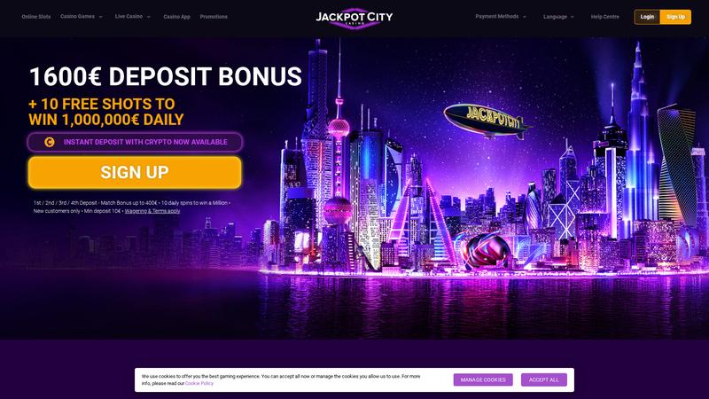 Jackpot City Casino lobby showing slots and live dealer games