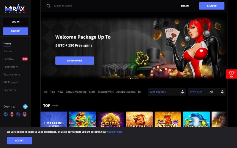 Mirax Casino showing their VIP program and high roller features